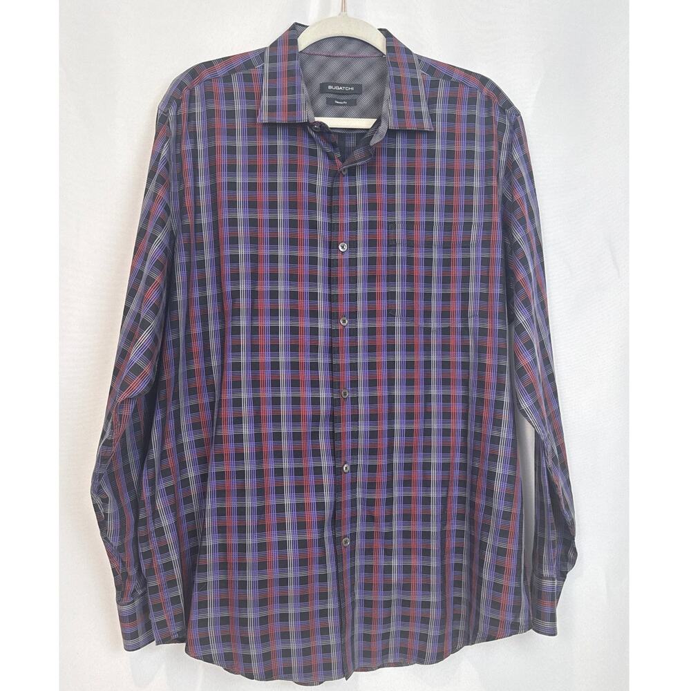 Bugatchi Classic Fit Plaid Long Sleeve Button Down Shirt Mens XL Purple